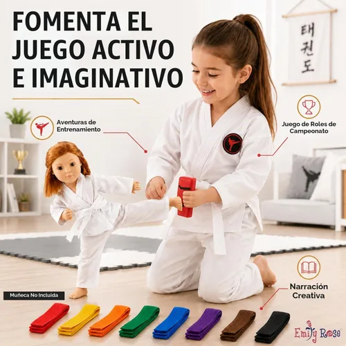 Vista 5 de Emily Rose Conjunto de karate de muñeca de 18 pulgadas - Juego de 11 piezas de Taekwondo Gi con cinturones
