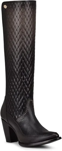 Vista 2 de CUADRA Botas altas para mujer en piel bovina con cremallera, color negro