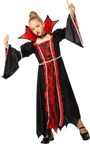 Vista 2 de Disfraz de vampiro real para niñas, vestido victoriano de reina vampiro, noble reina medieval, vestido de Halloween para fiesta de disfraces