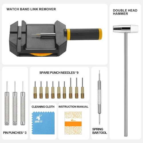 Vista 6 de JOREST Kit de extracción de eslabones de reloj, herramienta de cambio de tamaño para ajuste y reemplazo de pulsera, removedor de pasadores