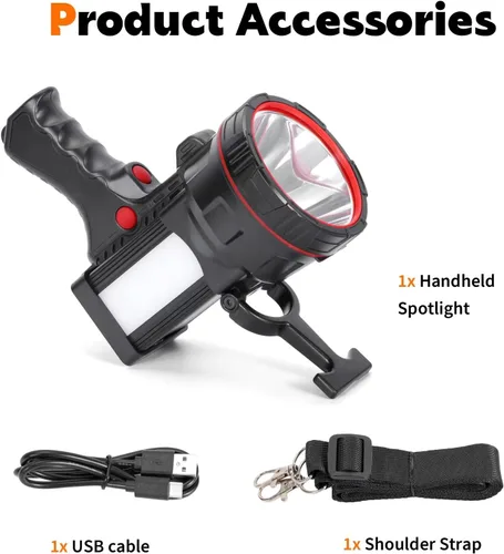 Vista 7 de Superbright Linterna LED de Mano Reflector Linterna Potente Luz de Búsqueda Linterna Recargable por USB con Función de Banco de Energía Luz