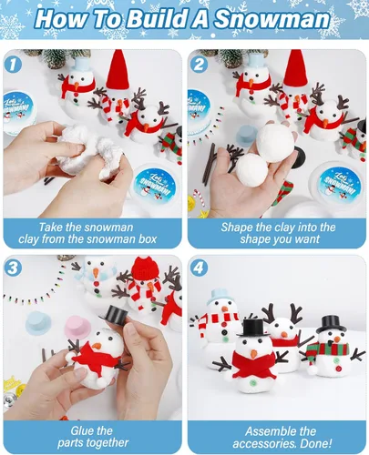 Vista 7 de Kit de 16 piezas de muñeco de nieve, construye un muñeco de nieve para niños, manualidades de Navidad, manualidades creativas de arcilla seca al