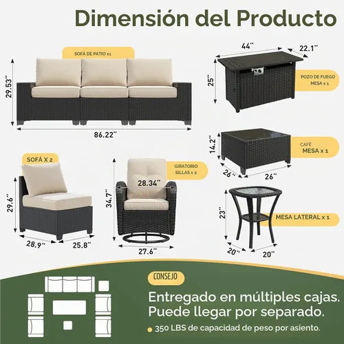 Vista 3 de Aoxun Juego de muebles de patio con reposabrazos anchos de 10 piezas