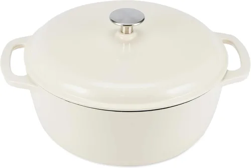 Vista 22 de Amazon Basics Olla de horno holandés de hierro fundido con tapa, esmaltada, redonda, doble asa, resistente, pequeña, 4.3 cuartos de galón, azul