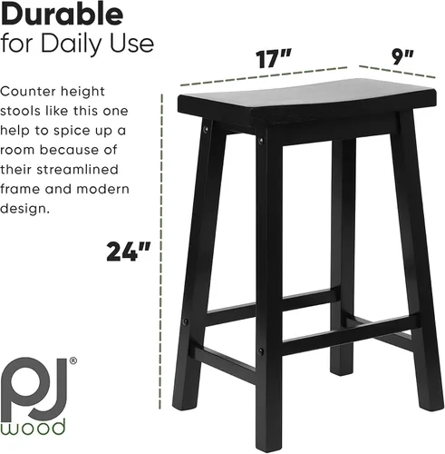 Vista 3 de PJ Wood Classic Modern - Asiento de sillín sin espalda de madera maciza, taburete de mostrador de 24 pulgadas de alto, fácil de montar