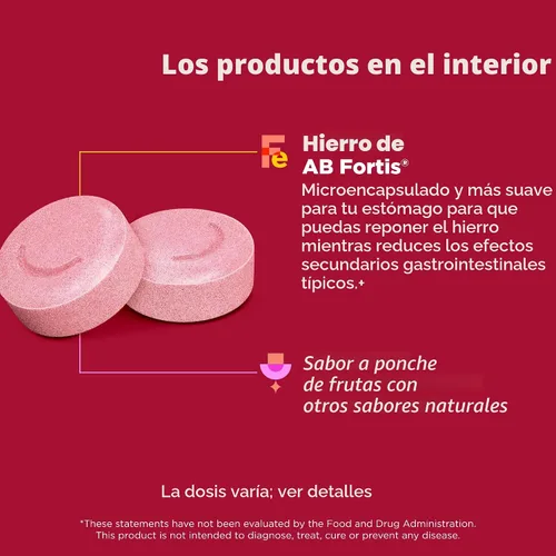 Vista 2 de OLLY Deliciosa tableta masticable de hierro, suplemento de hierro de AB Fortis, sabor a ponche de frutas, suministro para 30 o 20 días, 60
