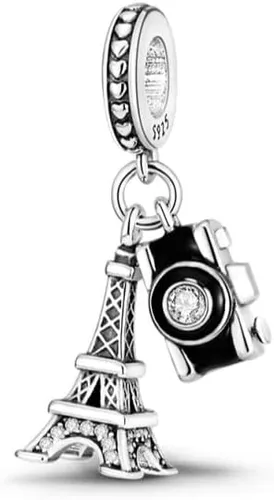 Vista 2 de Dije colgante de la torre Eiffel de plata de ley 925 se adapta a Pandora Plata esterlina Sin gemas