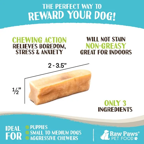 Vista 3 de Raw Paws Himalayan Yak Chews para perros - Masticables pequeños (10 unidades) - Queso de yak