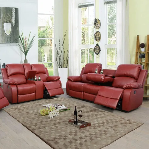 Vista 49 de Juego de muebles de sala de estar, juego de sofá reclinable de cuero, sofá reclinable y sofá biplaza, juego de sofá de cuero beige, juego de muebles