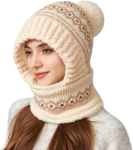 Vista 15 de Pasamontañas de una pieza para mujer, gorro de cráneo, bufanda para el cuello, bufanda de esquí, nieve, invierno, gorro de forro polar de punto