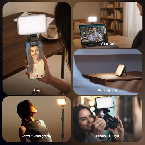 Vista 6 de NEEWER Versión de Nivel de Entrada Luz de Selfie para Teléfono para iPhone, 2500-9000K CRI80 2000mAh Recargable Luz de Clip de Plástico
