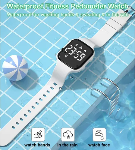 Vista 6 de Reloj con podómetro para niños sin aplicación/Bluetooth, reloj de pulsera deportivo LED con temporizador, calorías, distancia/contador de pasos, 2
