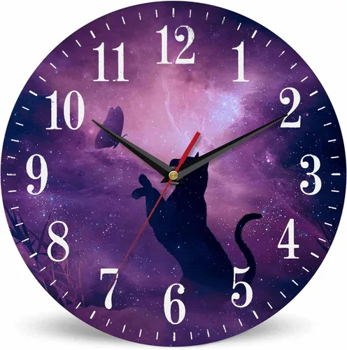Vista 22 de Mxocom Reloj de pared de mariposa azul con grandes alas, mariposa volando a través del cielo estrellado, reloj silencioso sin tictac de 10 pulgadas