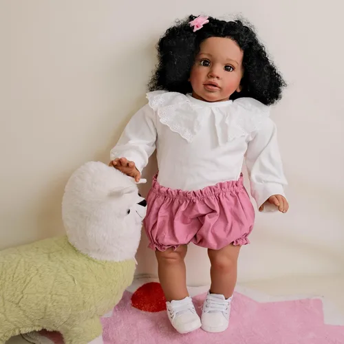 Vista 5 de RXDOLL Muñecas de bebé recién nacidas afroamericanas de 26 pulgadas, niña negra, muñeca realista Reborn de tela, cuerpo de tela, muñecas de bebé