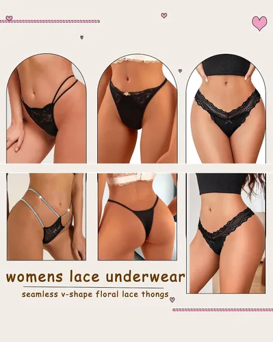 Vista 4 de Tangas de encaje para mujer, cómodas y transpirables, paquete de ropa interior sexy y atrevida