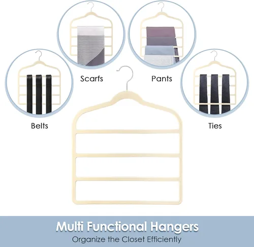 Vista 8 de Perchas de terciopelo que ahorran espacio antideslizante para pantalones de terciopelo perchas de múltiples capas Paquete de 4 perchas de ropa