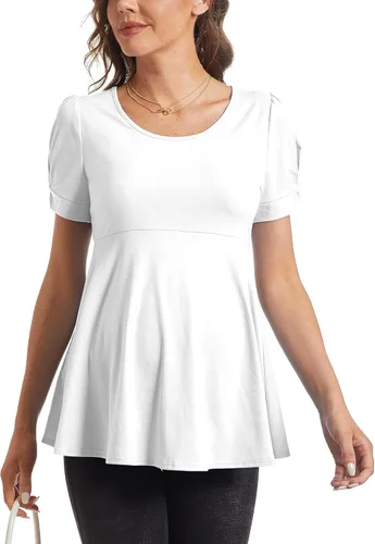 Vista 3 de Camisetas de maternidad para mujer, manga corta abombada, cuello redondo, ropa casual de embarazo