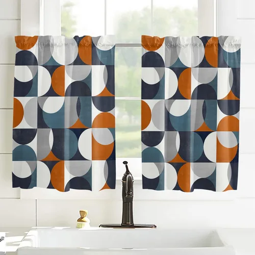 Vista 107 de Cortinas de cocina de Navidad, cenefa semitransparente ajustable con lazo, muñeco de nieve, copo de nieve, bolsillo para barra, tratamiento
