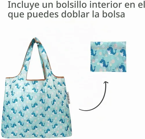 Vista 4 de allydrew Bolsa plegable de nailon para comestibles reutilizable (Set de 2), Ballenas Azules