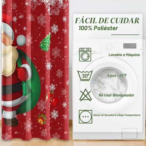 Vista 6 de AWERT Cortinas opacas de Navidad de Papá Noel para sala de estar, juego de 2 paneles de ojales plateados inoxidables, cortinas de ventana