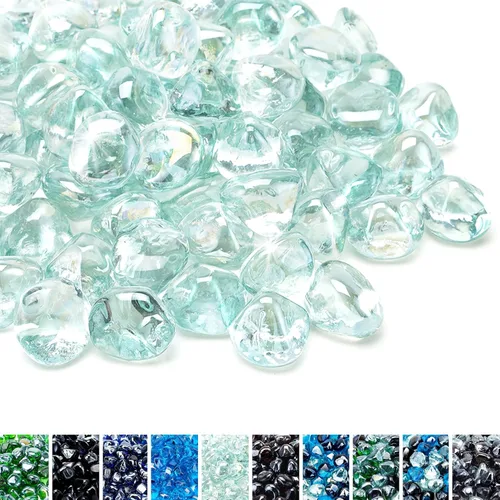Vista 13 de Skyflame Diamantes de vidrio de fuego de 10 libras para paisajismo de chimeneas de hoguera, diamantes de fuego de vidrio reflectante de 1/2 pulgada