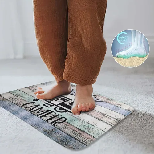 Vista 6 de Syhonic Juego de alfombras de baño de 3 piezas, alfombra de baño Happy Camping, tapete de contorno y funda para asiento de inodoro, tapetes de baño