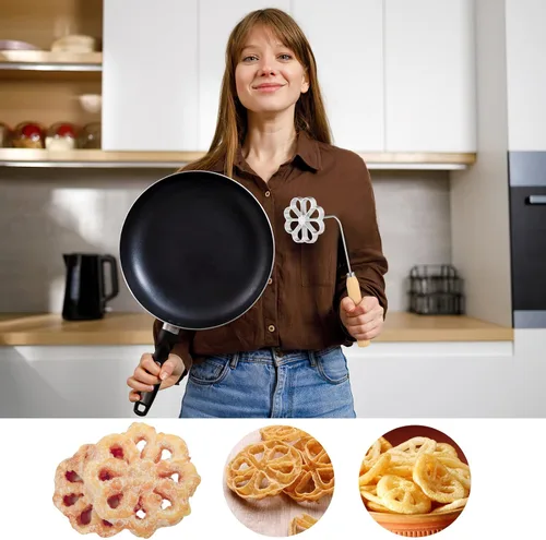 Vista 6 de IMIKEYA Molde para bunuelos con mango roseta Timbale Maker Flower Achappam Mold Waffle Mold Rosette Cookie Cutter herramienta para hornear