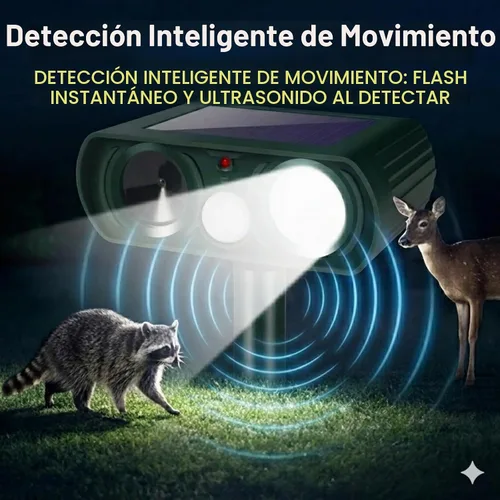 Vista 2 de Repelente de animales ultrasónico solar actualizado 2026 para exteriores, dispositivos repelentes de gatos y ciervos, dispositivos de disuasión