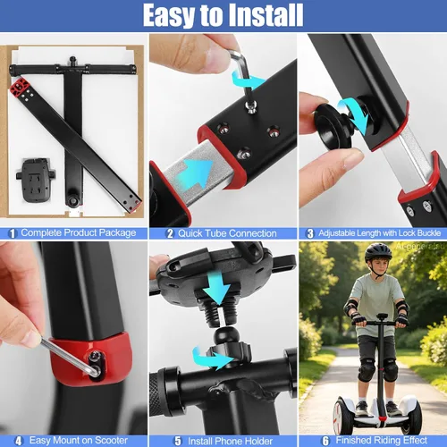 Vista 7 de ToLanbbt Manillar de patinete ajustable para Segway Ninebot Mini PRO con soporte para teléfono, control de palanca de liberación de presión de Negro