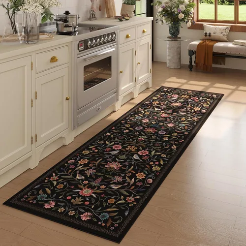 Vista 16 de Alfombra de entrada vintage con medallón floral de 2 x 3 pulgadas, lavable a máquina, alfombra de entrada de pelo bajo, suave, pequeña, alfombra