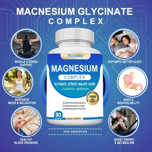 Vista 2 de Suplemento complejo de magnesio – 1000 mg con 7 formas de magnesio incluyendo glicinato, citrato, malato, taurato y orrotato – Apoya la relajación