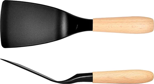 Vista 6 de Espátula corta, elegante herramienta de cocina, espátula flexible antiadherente resistente al calor, mango corto de madera, cocina para pescado