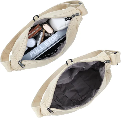 Vista 5 de Bolso bandolera de lona grande con cremallera, bolso bandolera casual para mujeres y hombres