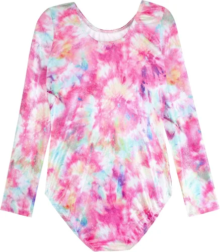 Vista 32 de HOZIY - Leotardos de manga larga para niñas, de gimnasia, para niños pequeños, trajes florales de unicornio, galaxia, arco iris, patrón de rayas