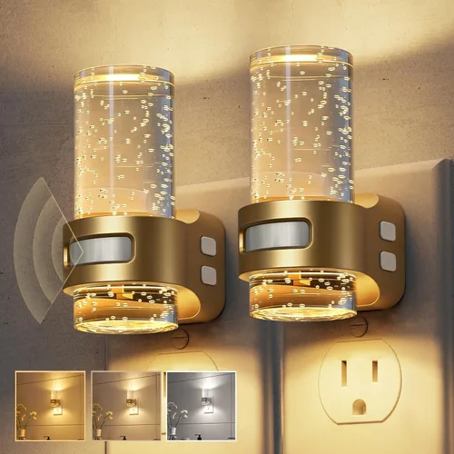 Vista 11 de L LOHAS LED Luz nocturna con sensor de movimiento, luces nocturnas de burbujas enchufables a la pared, luz nocturna de cambio de temperatura