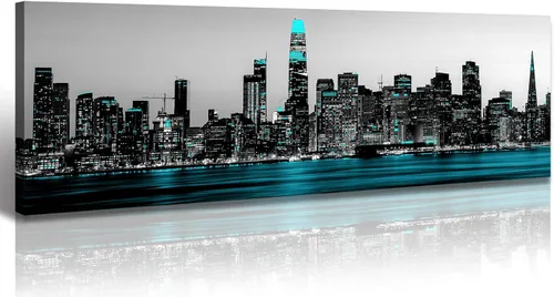 Vista 25 de JiazuGo Phoenix Skyline Arte de Pared en Lienzo - Paisaje Urbano de Arizona Enmarcado (14x48 Pulgadas) Negro y Blanco con Amarillo, Decoración