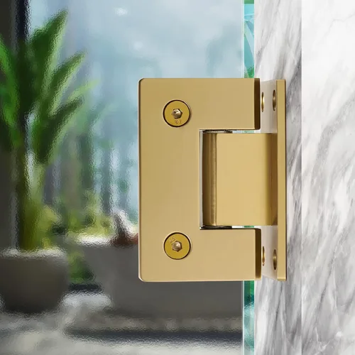 Vista 8 de Ranbo - Bisagra para puerta de cristal de ducha de 90 grados, color dorado, 1 paquete solid 5mm-thick 304 stainless steel, wall to glass mount