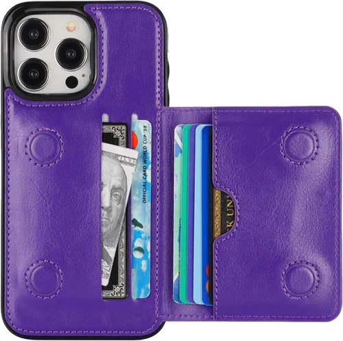 Vista 8 de KIHUWEY - Funda tipo cartera para iPhone 15 Pro Max, piel con tarjetero