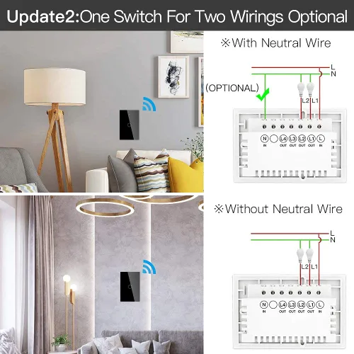Vista 3 de MOES ZigBee - Interruptor de luz de pared táctil inteligente, requiere Tuya ZigBee Hub, sin cable neutro/cableado N+L, sin condensador, Smart Life