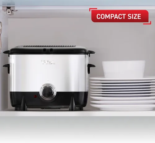 Vista 3 de T-fal Mini freidora, freidora de acero inoxidable con canasta, 1 litro, control de temperatura versátil, 900 vatios, control de temperatura, fácil