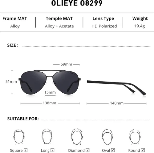 Vista 2 de OLIEYE - Gafas de sol polarizadas para hombre y mujer con funda de espejo de estilo clásico