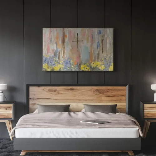 Vista 7 de Arte de pared enmarcado con cruz y flores, pintura al óleo floral cristiana, impresiones en lienzo, carteles religiosos abstractos, graffiti