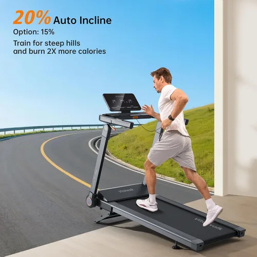 Vista 4 de Vitalwalk Foldable Treadmill with Auto Incline, 48"x18" Wide Running Belt, 10MPH, 3.5HP Brushless, Walking Pad Treadmill for Home, Auto Folding, No