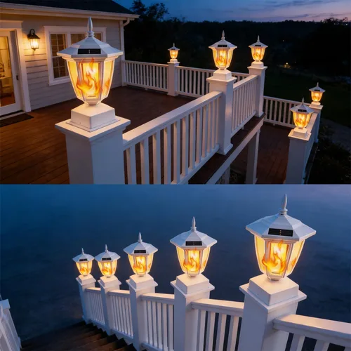 Vista 5 de Dynaming Paquete de 2 luces solares para postes de llama para exteriores, lámparas alimentadas por energía solar, luces LED de llama parpadeante