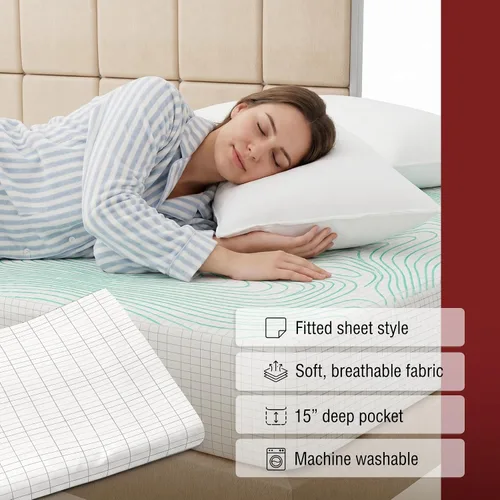 Vista 5 de Sábana de cama, sábana de tierra, sábana bajera ajustable de algodón orgánico para cama, 95% algodón orgánico, 5% fibra plateada con cable