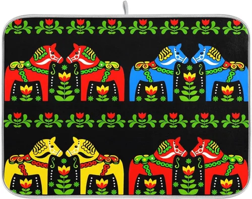 Vista 9 de Tapete de secado de platos, girasoles en madera, tapete de secado reversible absorbente de flores, tapete de secado de platos, tapete para secar
