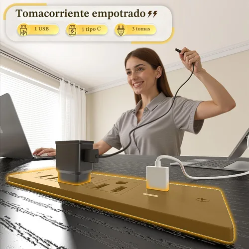 Vista 8 de DurayLoly Escritorio para juegos de 40 pulgadas con cajones y bolsa de almacenamiento, escritorio para computadora con tomas de corriente y luces