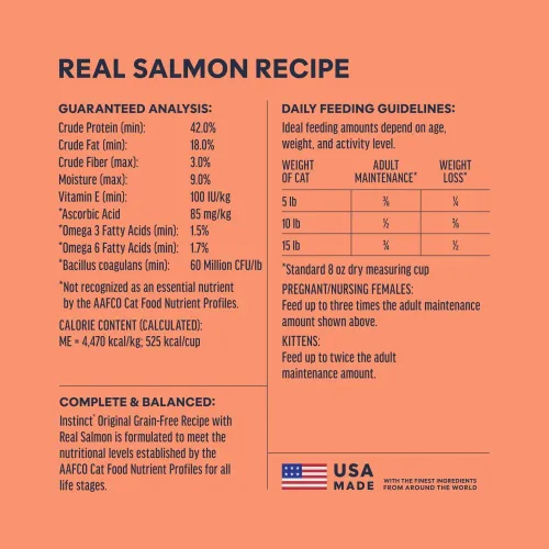 Vista 8 de Alimento seco original para gatos con salmón, bolsa de 4.5 libras Raw-coated kibble with wild-caught salmon for strong muscles, digestive health