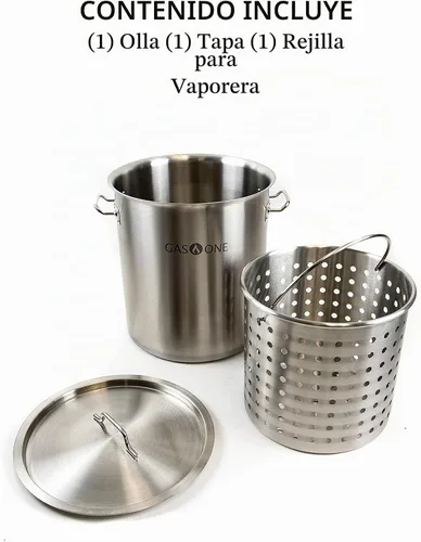 Vista 5 de Gas One Olla de 32 cuartos de galón – Multiuso – Parte inferior de tres capas de acero inoxidable con olla multiusos para freidora de vapor y cesta