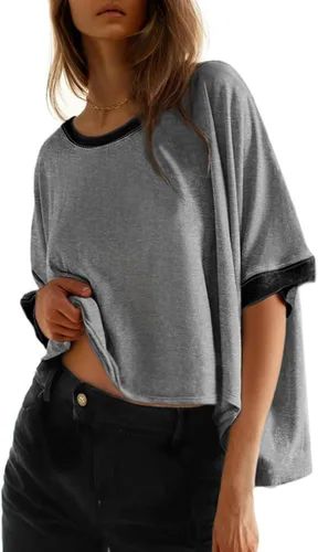 Vista 10 de Dokotoo -Camisetas de verano para mujer, color liso, holgadas, de gran tamaño, básicas